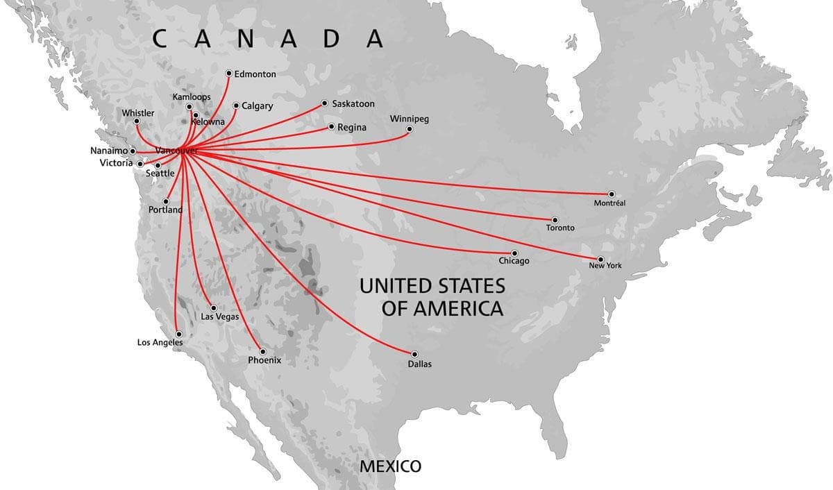 Freight lane map across the United States and Canada
